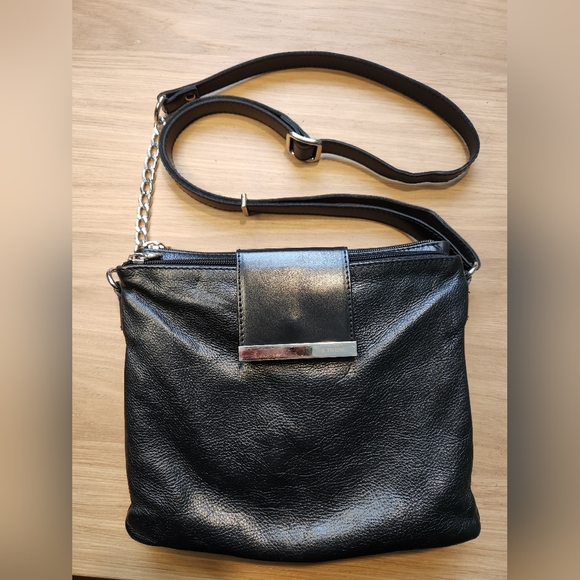 Handbags - The TREND Black Crossbody Shoulder Bag with Silver Accent